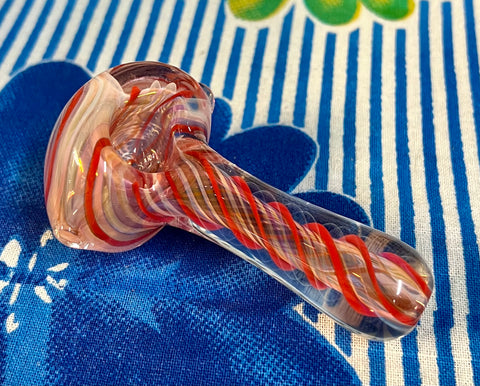 Red/Pink/Silver Fume Swirl Handpipe