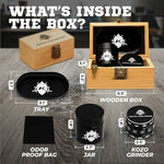 Premium Bamboo Box with Original Grinders, Tray, and UV Jar. Built-in Lock & Keys