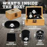 Premium Bamboo Box with Original Grinders, Tray, and UV Jar. Built-in Lock & Keys