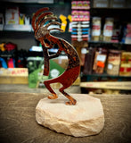 Kokopelli Enameled Metal Figurine paperweight with sandstone base