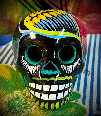 Black with Multicolors/Bird Sugar Skull Talavera pottery