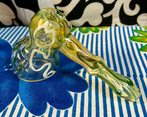 Fume W/Sparkly Green and White Color Hammer Bubbler