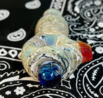 4.5” Clear Fumed Color Whipped W/Blue Dot Handpipe