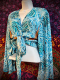 Ocean Waves Flared Sleeves Tie Top