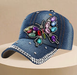 Snap Back Baseball Hat with Bedazzled Butterfly on Front
