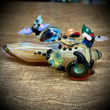 Fumed Floral W/Flat Marbles Handpipe