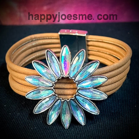 Faux Leather Flower Bracelet