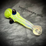 Silver Fume Green Frit Glass Chillum W/Angled Mouthpiece