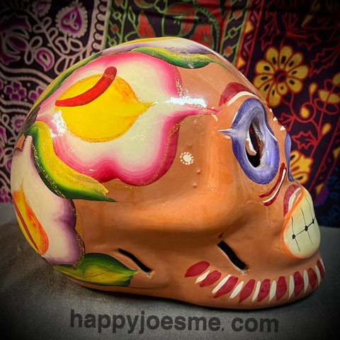 Tan Orange Multicolor Sparkly Flowers Sugar Skull