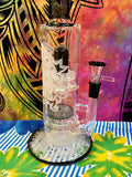 15” Dual Perc Frosted/Etched Clock/Gears Bent Neck Waterpipe