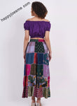 Women's Multi Patch Elastic Waist Drawstring long Skirt