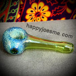 Clear Green W/Blue Textured Frit Handpipe