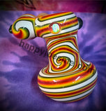 Multicolored Wig-Wag White Opal Sidecar Bubbler