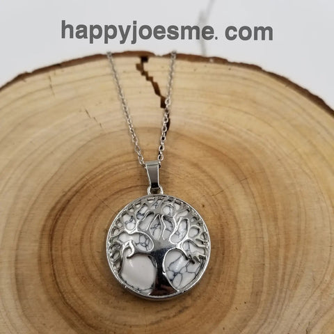 Round Natural Stone Life Tree Necklace
