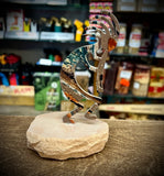 Kokopelli Enameled Metal Figurine paperweight with sandstone base