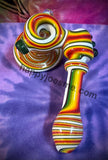 Multicolored Wig-Wag White Opal Sidecar Bubbler