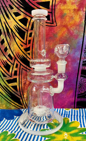 10” Single Perc Straight Neck Clear/White Waterpipe