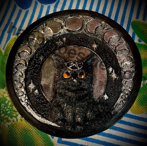 Black Cat With Moons Incense Burner