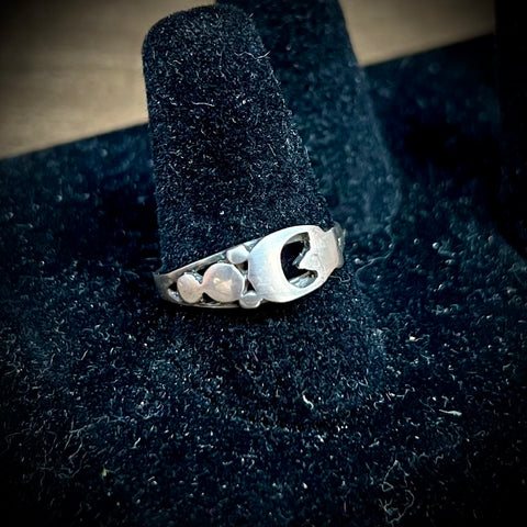Moon/Stars 925 Silver Ring Size-9