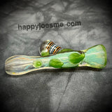 Large Green Frit Chillum W/Sparkly Green Horns and Marble