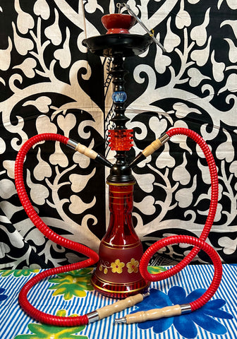 20” Two Hose Red Flower Glass Bottom Hookah