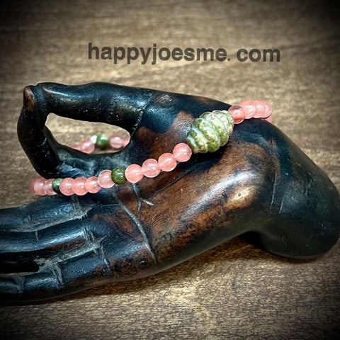 3" Pink/Green Crystal Bead Bracelet w/Big Crystal Bead