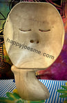 Unique Dark Hibiscus Wood Face Sculpture, "Man in Thought II"