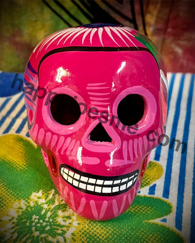 Pink with Multicolors/Bird Sugar Skull Talavera pottery