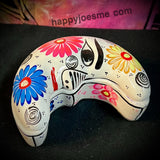 4.5"  White/Multi-Colored Half-MOON Box-Talavera Pottery from Mexico