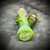 Large Green Frit Chillum W/Sparkly Green Horns and Marble