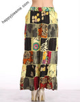 Women's Multi Patch Elastic Waist Drawstring long Skirt