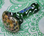 4.5" Rock Glass Green with White Squiggles Pinkish Front with Green Spots Glass Handpipe