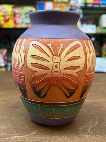 Navajo Native American Etched Red Clay Pottery Small Vase With Butterfly