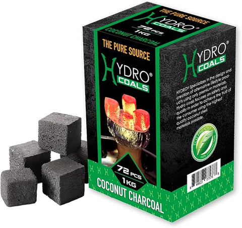 Hydro Hookah 64pc Unit Coconut Charcoal, Hookah Shisha Charcoal from Coconut Shells, Strong & Sustainable Burn Coconut Charcoal Hookah, Hookah Accessories - (26mm Cubes, 1KG)