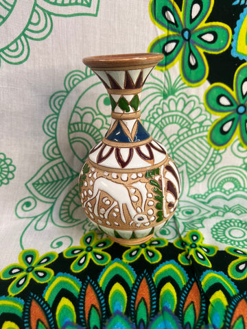 5" Vintage Greek Neofitoy Keramik Dakos Rodos Pottery Enameled Deer Vase