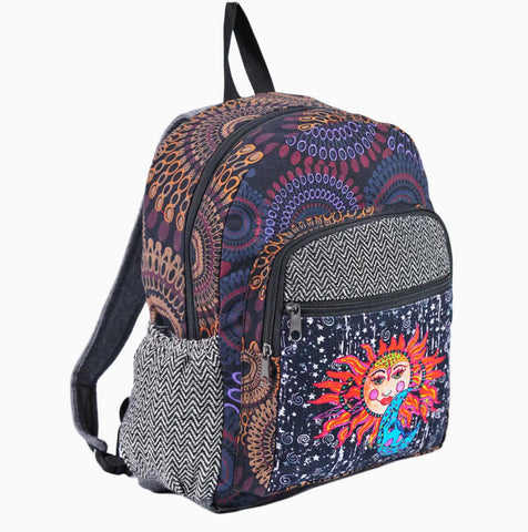 16x15 Royal graphic Sun and moon print cotton backpack