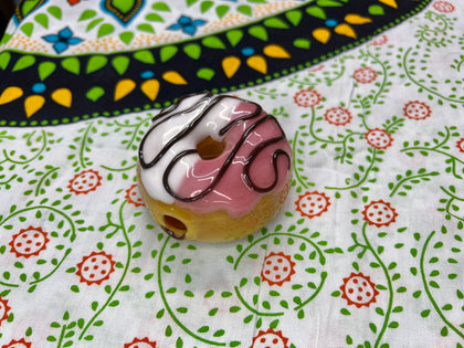 3x3 Large Pink/White Donut Handpipe-By KGB Glass