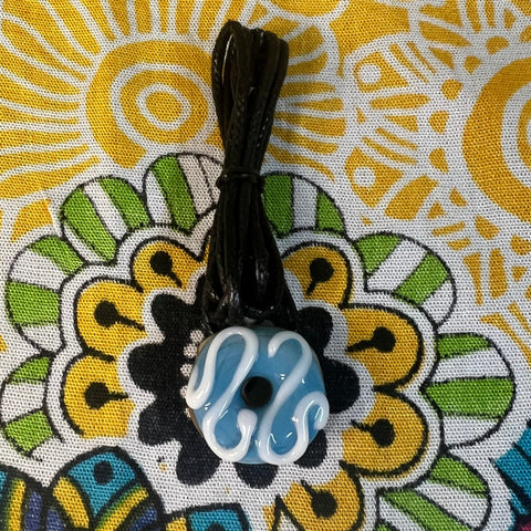 1" Blue/White Donut Pendant on Cord-By KGB Glass