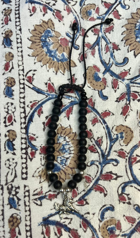 3"-6" Black Glass Beads w/Horse Charm Bracelet