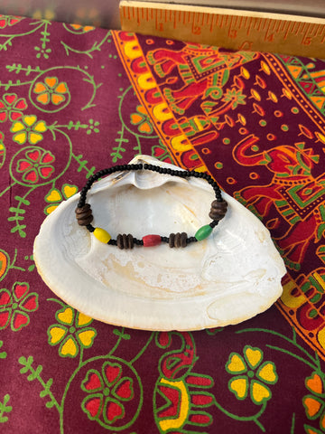 6" Black/Brown/Yellow/Green/Red Wooden Beads Bracelet by Lori Williams