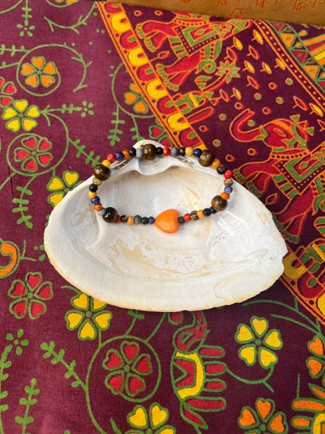 6" Mixed Wooden Beads-Orange heart Bracelet by Lori Williams