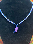 19" Blue/Clear Beads Purple Crescent Moon Pendant Necklace