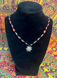 23" Red/Black/Gray Metal Sun Pendant Necklace