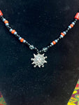 23" Red/Black/Gray Metal Sun Pendant Necklace