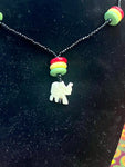 19.5" Small Black Beads/Big Rasta Beads Elephant Pendant Necklace