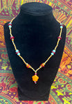 19.5" Orange/Teal/Red Beads Orange Flower Pendant Necklace