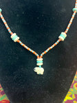 17" Teal/Brick/Eggshell Beads Elephant Pendant Necklace