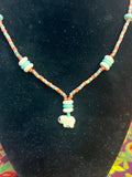 17" Teal/Brick/Eggshell Beads Elephant Pendant Necklace