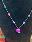 19" Black/Teal/Purple Beads Purple Elephant Pendant Necklace