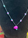 19" Black/Teal/Purple Beads Purple Elephant Pendant Necklace